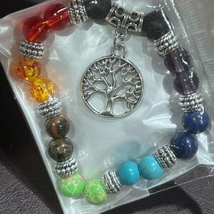 Silver Tree of Life Multicolor Beaded Bracelet